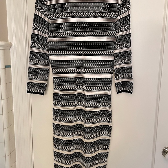 NWT Catherine Malandrino long-sleeve knee length stretchy black white dress - Picture 13 of 13
